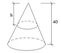 Câu 14: Một vật N1 có dạng hình nón có chiều cao bằng 40cm. Người ta cắt vật N1 bằng một mặt cắt song song với mặt đáy của nó để được một hình nón nhỏ N2 có thể tích bằng $\dfrac{1}{8}$ thể tích N1.Tính chiều cao h của hình nón N2?