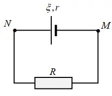 Câu 2: Cho mạch điện không đổi như hình vẽ. Mạch ngoài chứa điện trở $R$, nguồn có suất điện động $\xi $ và điện trở trong $r$. Hiệu điện thế giữa hai điểm $M$ và $N$ được xác định bằng biểu thức nào sau đây?