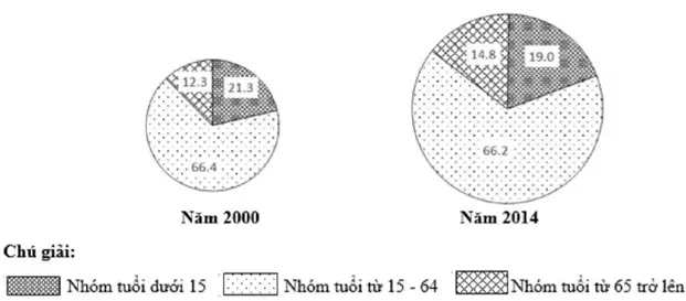 Câu 21: Cho biểu đồ: BIỂU ĐỒ CƠ CẤU DÂN SỐ THEO ĐỘ TUỔI CỦA HOA KÌ, GIAI ĐOẠN 2000 – 2014 (%) Nhận xét nào sau đây đúng nhất về sự thay đổi cơ cấu dân số theo độ tuổi của Hoa Kỳ, giai đoạn 2000 – 2014?