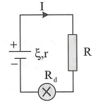 Câu 23: Cho một mạch điện như hình vẽ. Trong đó $\xi =6$ V; $r=0,1\,\Omega $, ${{R}_{}}=11\,\Omega $, $R=0,9\,\Omega $. Biết đèn dây tóc sáng bình thường. Hiệu điện thế định mức và công suất định mức của bóng đèn lần lượt là