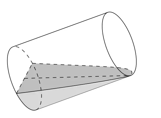 Câu 44: Một chiếc cốc hình trụ có đường kính đáy 6 cm, chiều cao 15 cm chứa đầy nước. Nghiêng cốc cho nước chảy từ từ ra ngoài cho đến khi mép nước ngang với đường kính của đáy. Khi đó diện tích của bề mặt nước trong cốc bằng.