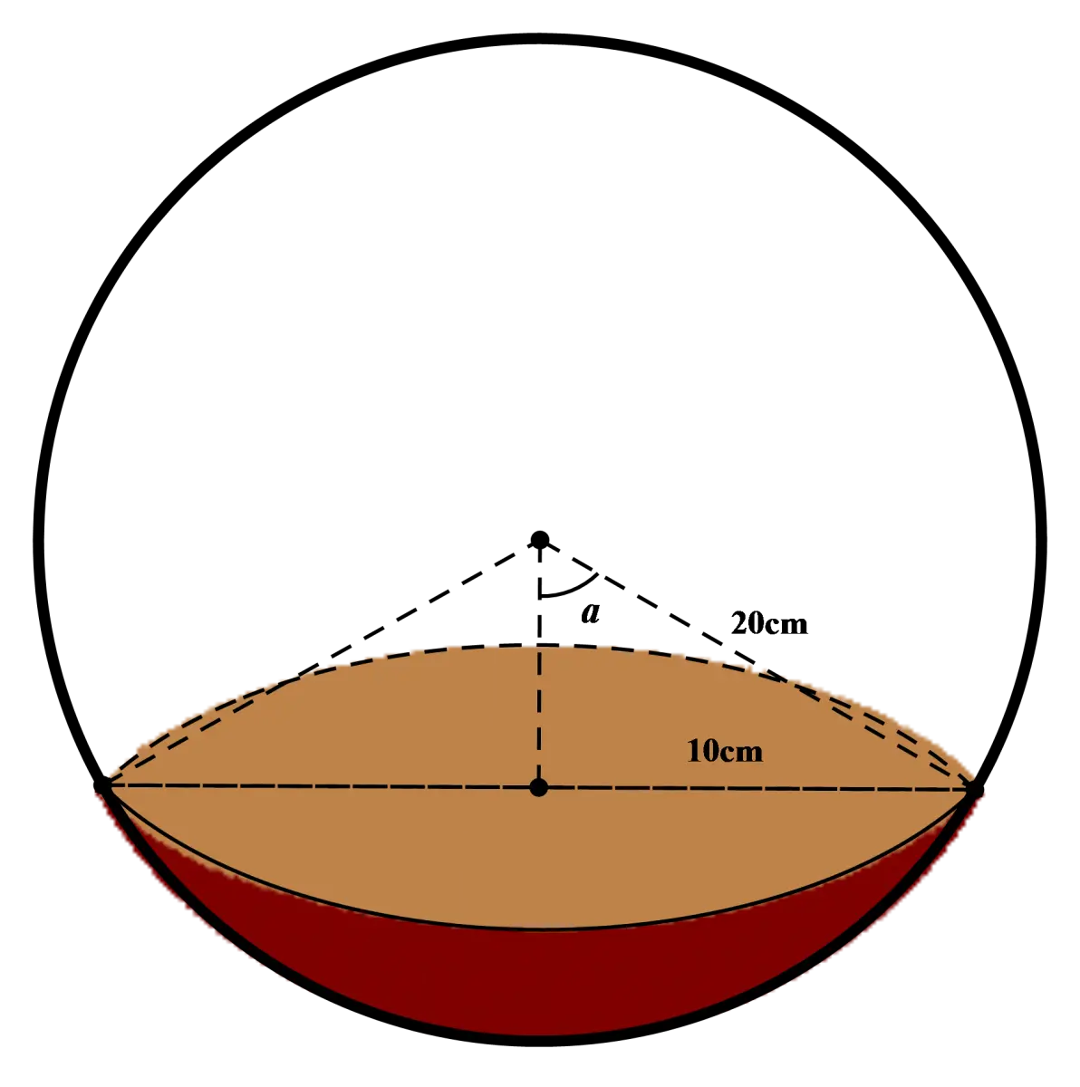 Câu 44: Ông An cần làm một đồ trang trí như hình vẽ. Phần dưới là một phần của khối cầu bán kính $20\ cm$ làm bằng gỗ đặc, bán kính của đường tròn phần chỏm cầu bằng $10\ cm$. Phần phía trên làm bằng lớp vỏ kính trong suốt. Biết giá tiền của $1\ {{m}^{2}}$ kính như trên là 1.500.000 đồng, giá triền của $1\ {{m}^{3}}$ gỗ là 100.000.000 đồng. Hỏi số tiền (làm tròn đến hàng nghìn) mà ông An mua vật liệu để làm đồ trang trí là bao nhiêu.